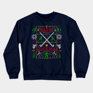 Funny Field Hockey Ugly Christmas Sweater Party Merry Stickmas Crewneck Sweatshirt